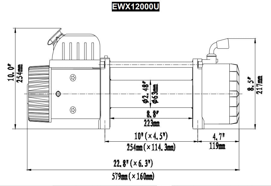 120000LBS – RUNVA WINCH 12V WITH SYNTHETIC ROPE (12 000LBS = 5 443KG) – IP67 MOTOR – RW12000S