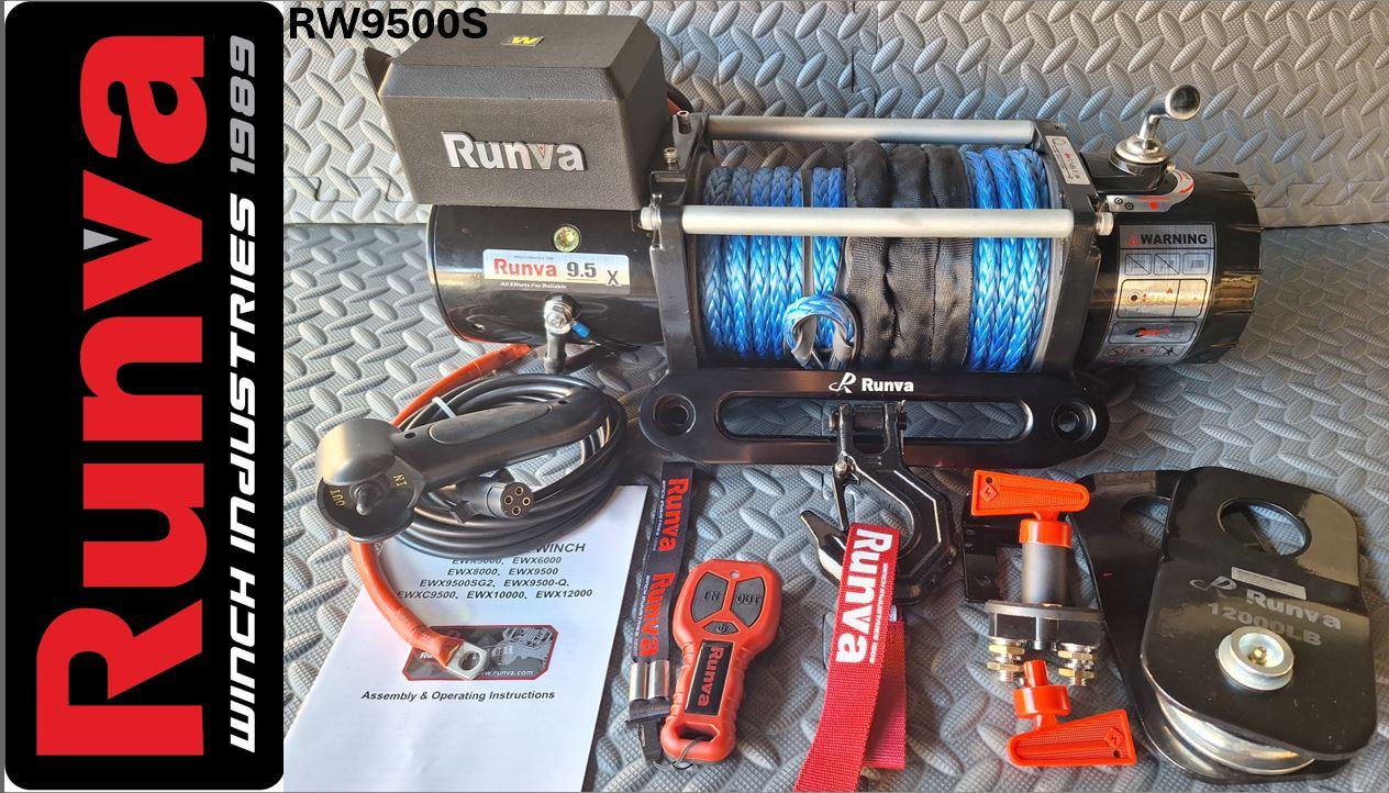 RUNVA WINCH 12V WITH SYNTHETIC ROPE (9 500LBS = 4 309KG)